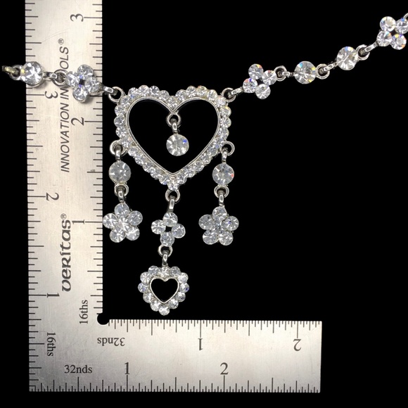 Vintage Silver Rhinestone Encrusted Heart with Charms Pendant Necklace - Picture 6 of 6